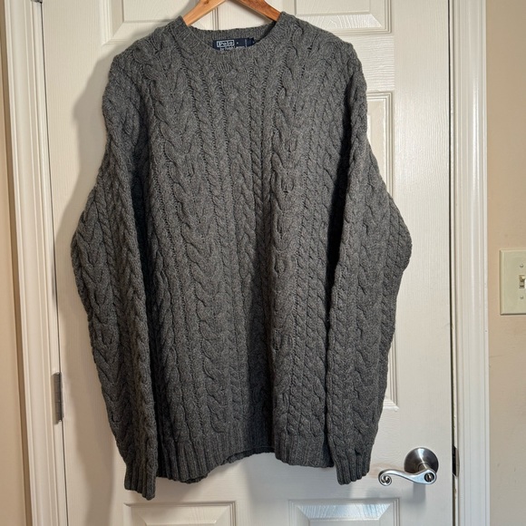 Used Polo Ralph Lauren Cable Knit Sweater Hand Knit 100% Lambswool Sz. L - Picture 1 of 5